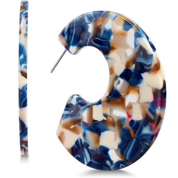 INC Blue Tortoise-Look Hoop Earrings - Picture 4 of 4